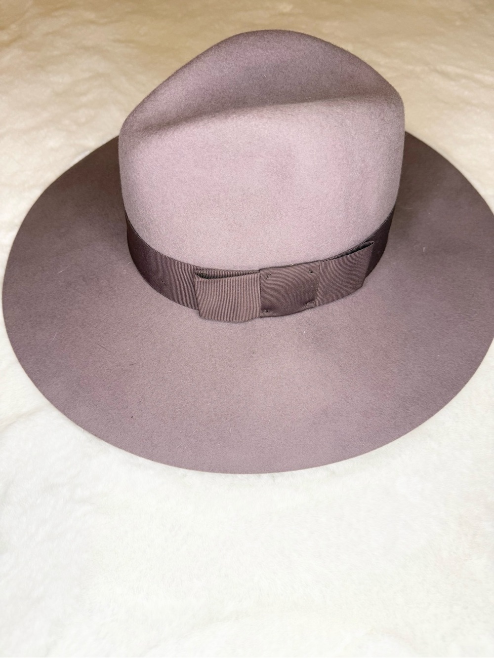 Brixton Wide-Brim Felt Fedora in Dusty Mauve with Grosgrain Bow